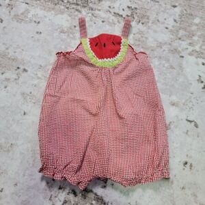 Okie Dokie Watermelon Bubble Romper 24M Red Gingham Baby Girl Summer Outfit